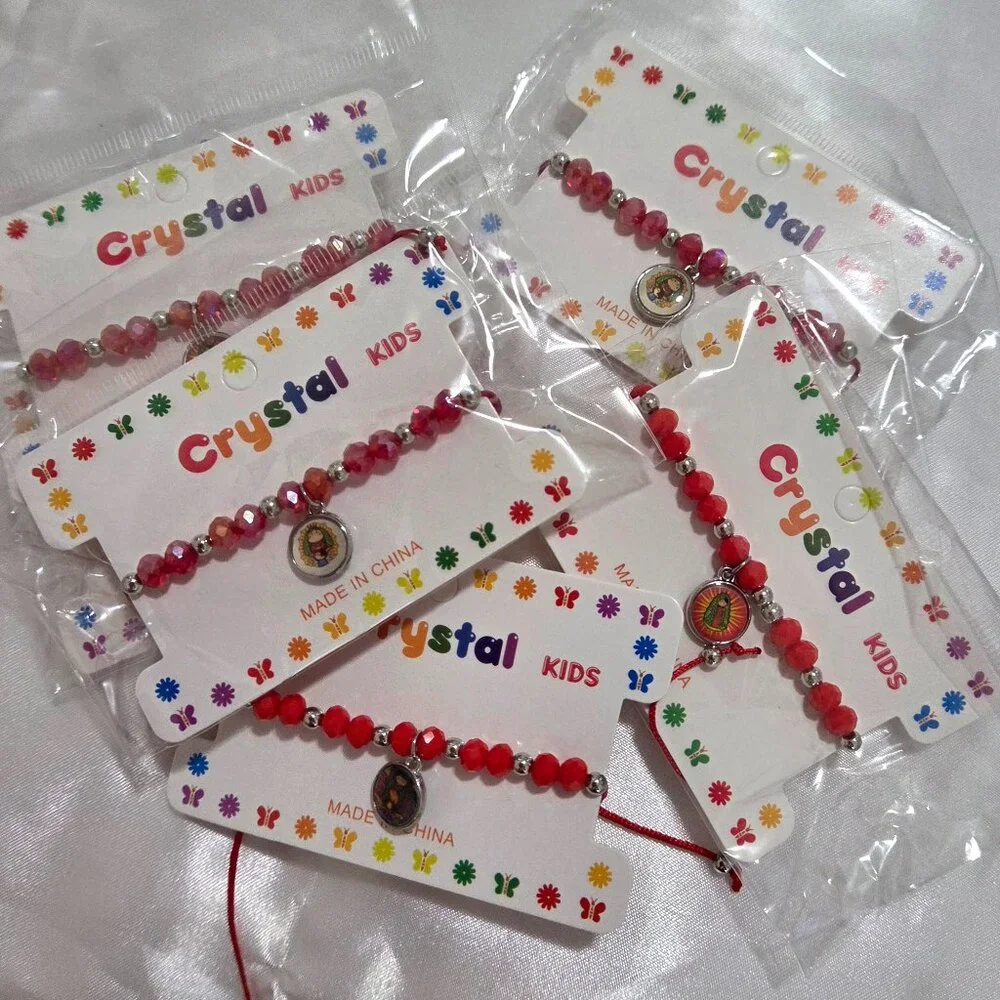 Cute Girls Crystal Beaded Bracelet Doll Charm Adjustable Red Kids Jewelry Gift